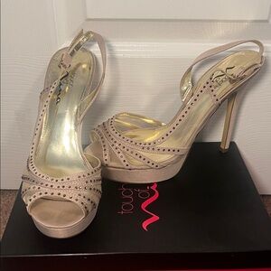 Touch of Nina Women's Beige Heels with Rhinestones